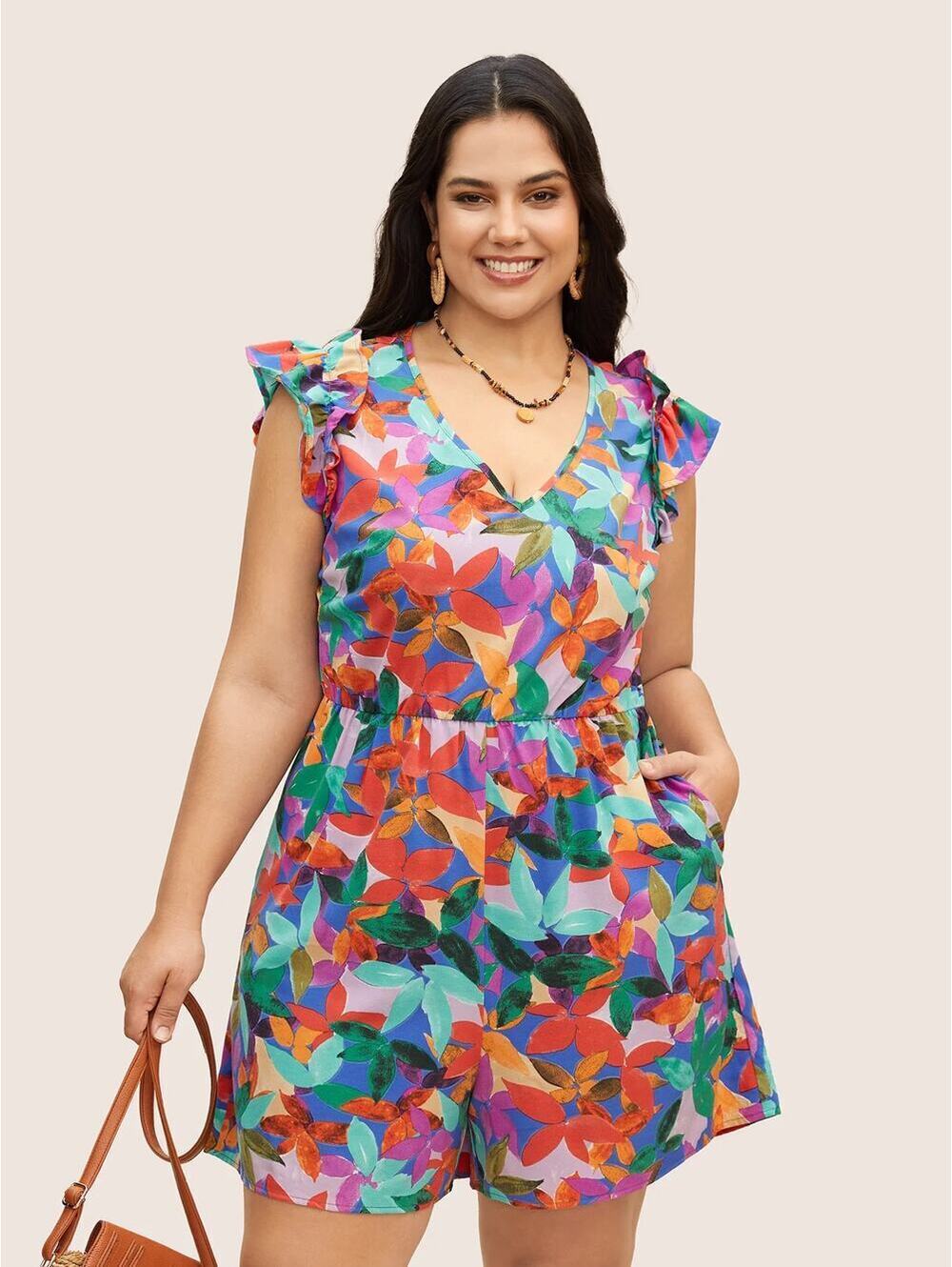 Bloomchic NWT Womens Colored Plants Print Ruffle Trim Jumpsuit/Romper Size 22-24